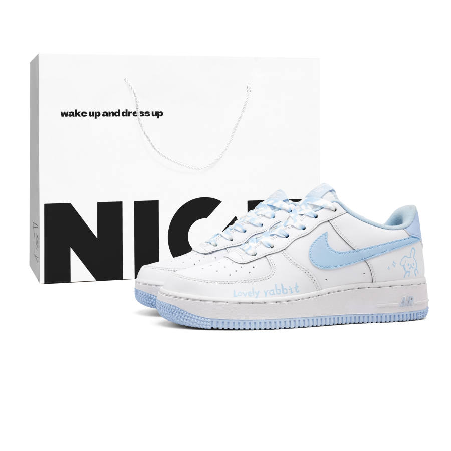 Nike Nike Air Force 1 Azure Stars Leather Cushioning Low top Kids' Skateboarding Shoes White Blue Kids'