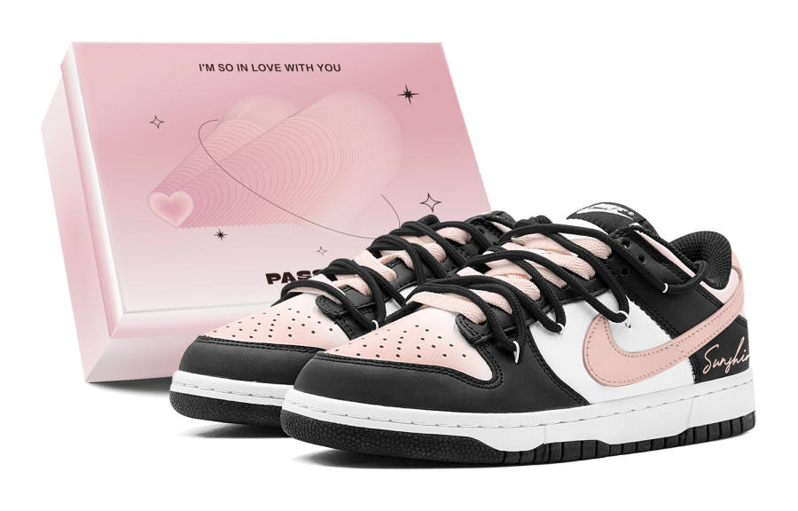 Nike Nike Dunk 'Black' Leather Low top Kids' Skateboarding Shoes Lotus Color Teenagers