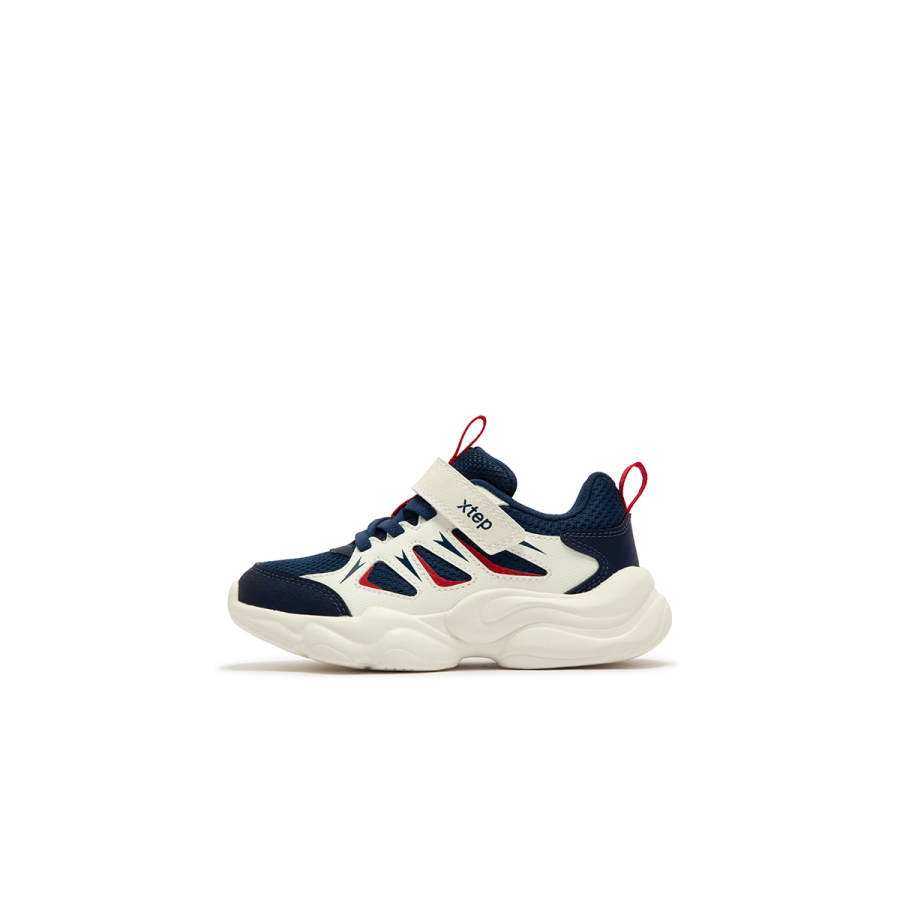 XTEP Synthetic Leather Slip Resistant Abrasion Resistant Low top Kids Lifestyle Shoes White Dark Blue