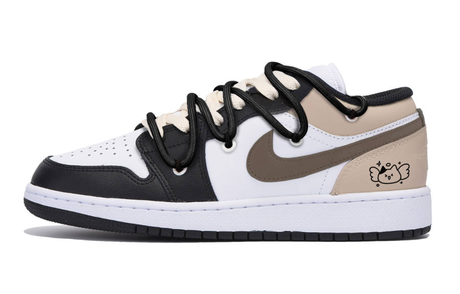 Jordan Jordan Air Jordan 1 Slip Resistant Low top Children's Basketball Shoes Black Brown Teenagers