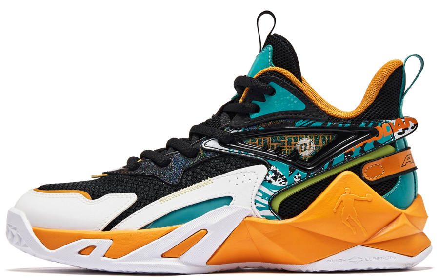 QIAODAN Slip Resistant Slip Resistant Mid top Basketball Shoes Orange Green Teenagers