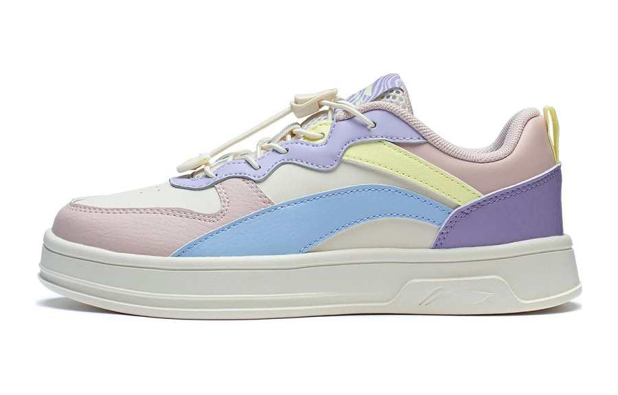 Li-Ning YOUNG Li Ning YOUNG Synthetic Leather Versatile Slip Resistant Cushioning Low top Casual Shoes White Pink Blue Teenagers