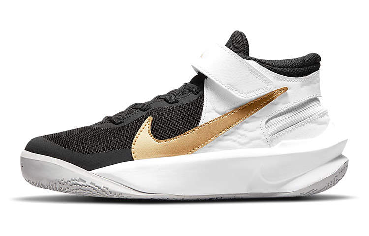 Nike Nike Team Hustle D 10 Flyease Slip Resistant Cushioning Abrasion Resistant Mid top Basketball Shoes Black White Gold