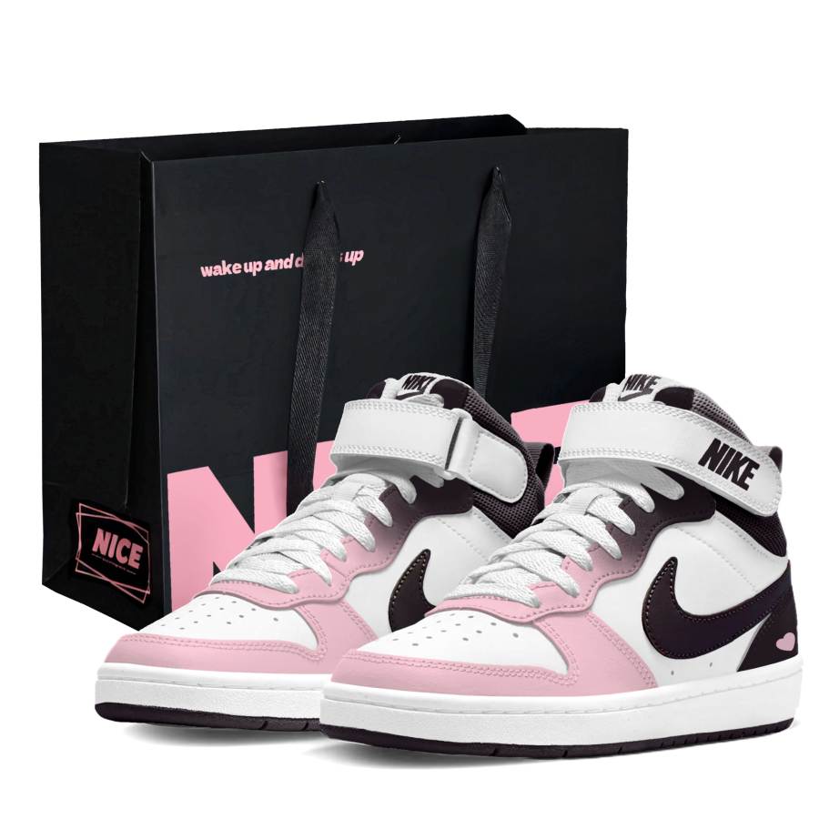 Nike Nike Court Borough 2 Sweetheart Love Leather Slip Resistant Abrasion Resistant Mid top Kids' Skateboarding Shoes Pink