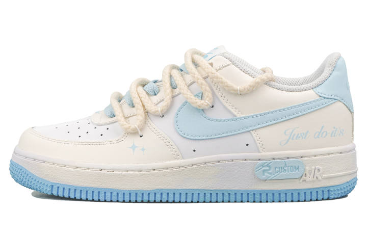 Nike Nike Air Force 1 RISK Synthetic Leather Low top Kids' Skateboarding Shoes Light Blue Teenagers