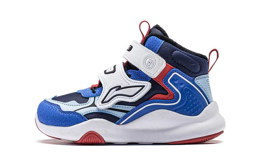 Li-Ning YOUNG Li Ning YOUNG Synthetic Leather High top Kids' Outdoor Shoes Blue White Children Aged 3 7 Years Old