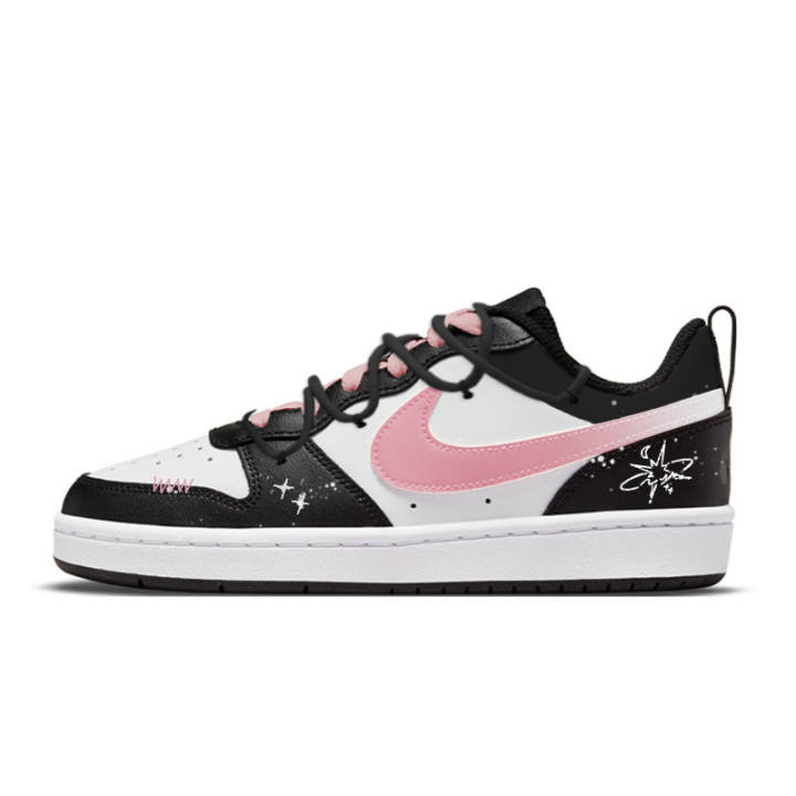 Nike Nike Court Borough Low 2 Synthetic Leather Low top Skateboard Shoes Black Pink Kids'