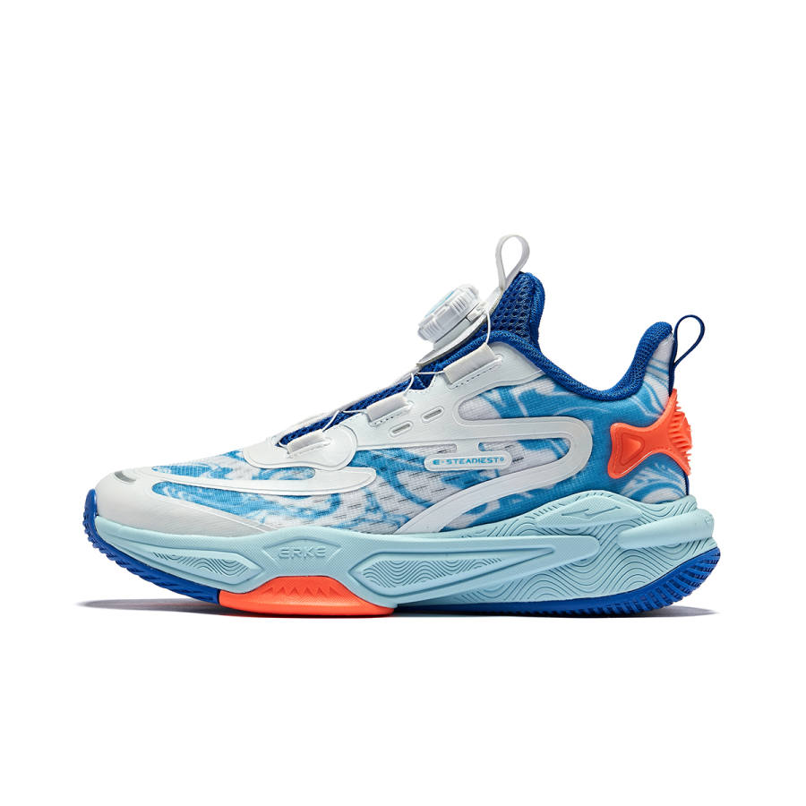 ERKE KIDS Thunder And Lightning Synthetic Leather, Textile Mid top Children's Basketball Shoes White Blue Unisex