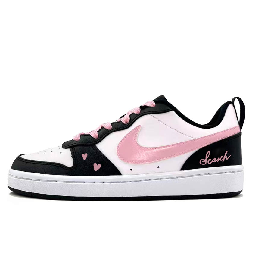 Nike Nike Court Borough Heartbeat Dimension Leather Low top Kids' Skateboarding Shoes White Black Pink