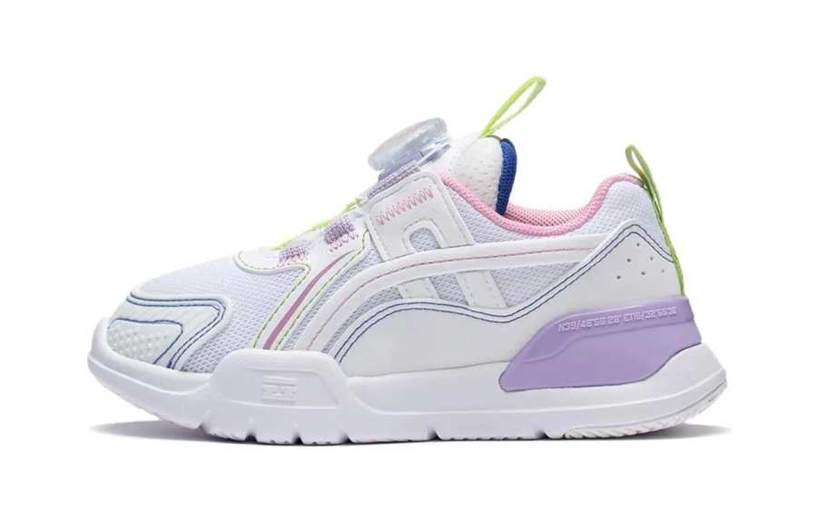 Li-Ning YOUNG Li Ning YOUNG Slip Resistant Abrasion Resistant Low top Kids Lifestyle Shoes White Purple Children Aged 3 7 Years Old