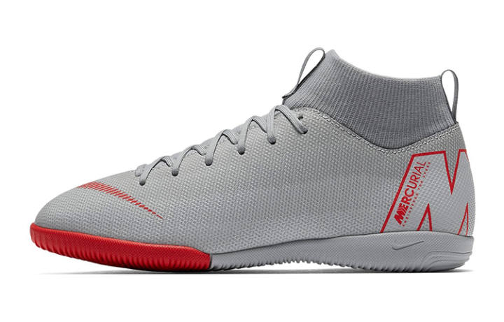 Nike Nike JR SuperflyX 6 Academy IC Slip Resistant Cushioning Abrasion Resistant Mid top Kids' Soccer Shoes Gray Red Kids'