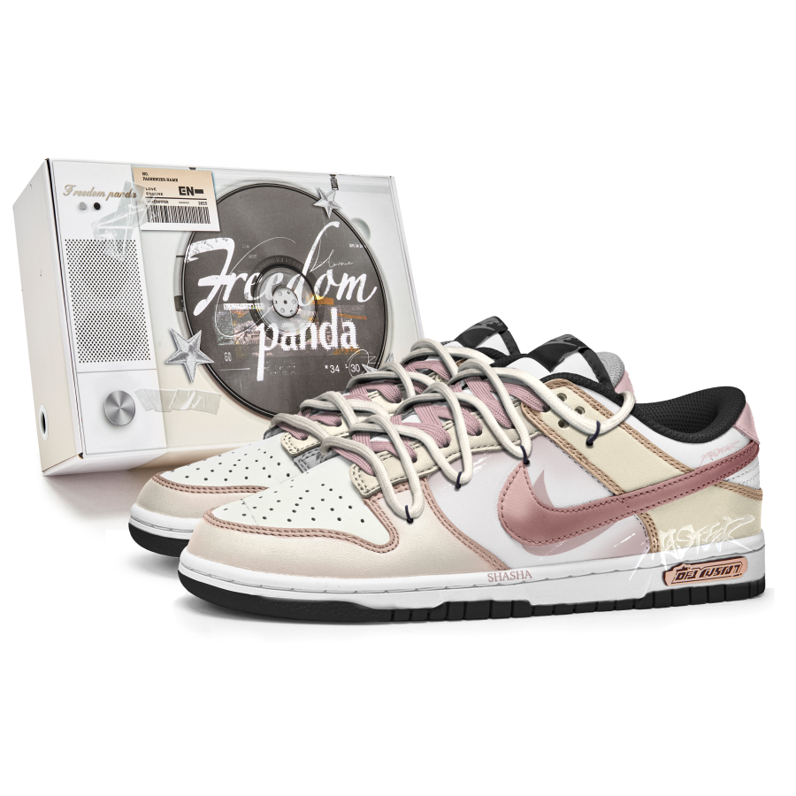 Nike Nike Dunk Box Graffiti Slip Resistant Abrasion Resistant Low top Kids' Skateboarding Shoes Pink White Teenagers