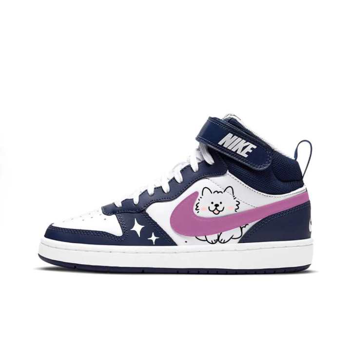 Nike Nike Court Borough Berry Sam Synthetic Leather Abrasion Resistant Mid top Skateboard Shoes Navy Blue Kids'