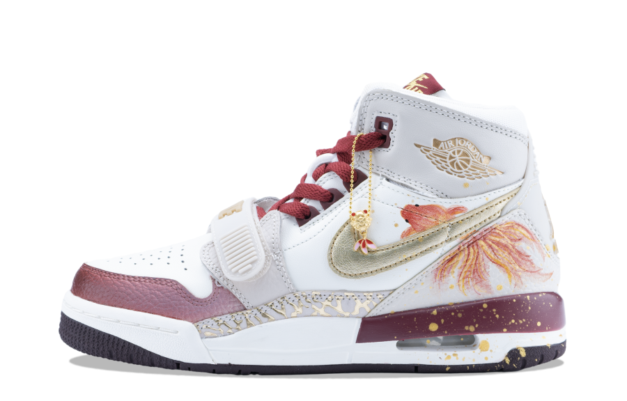 Jordan Jordan Legacy 312 Slip Resistant Abrasion Resistant High top Children's Basketball Shoes Beige Gold Teenagers