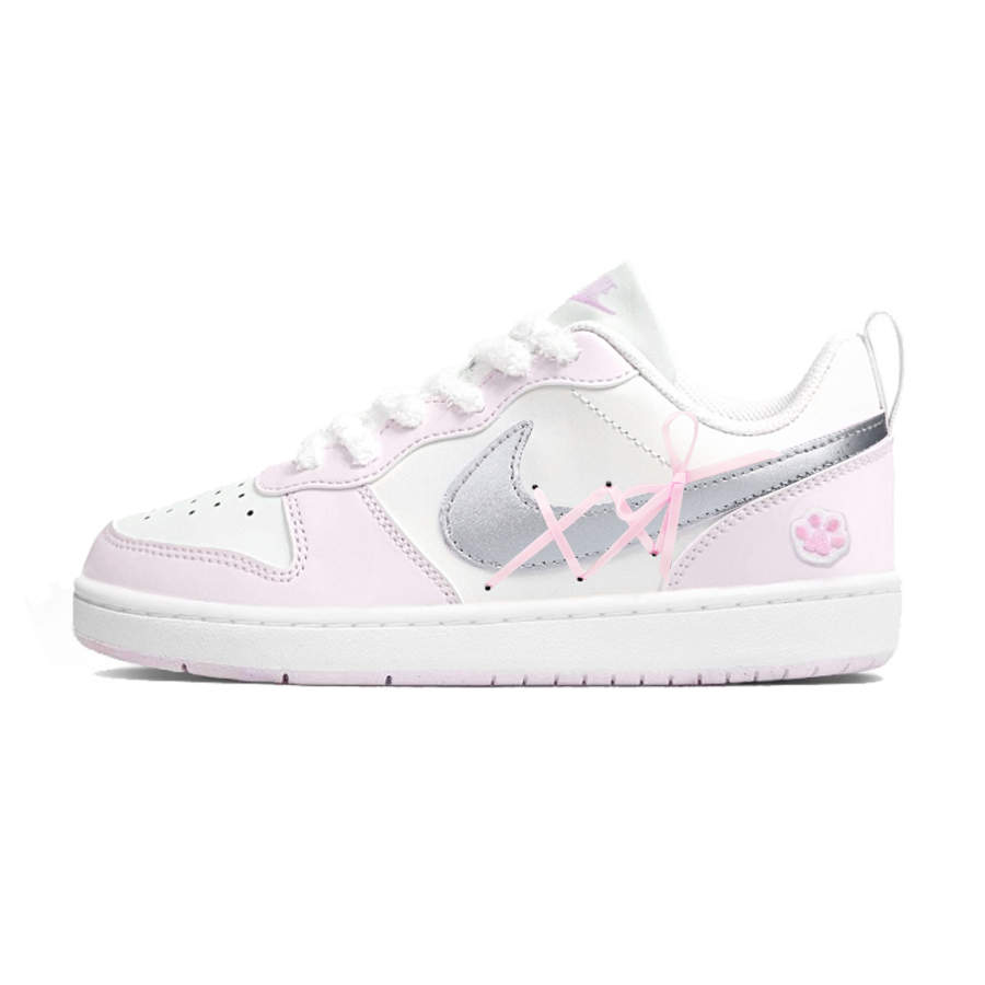 Nike Nike Court Borough Slip Resistant Abrasion Resistant Low top Kids' Skateboarding Shoes Silver Pink Teenagers