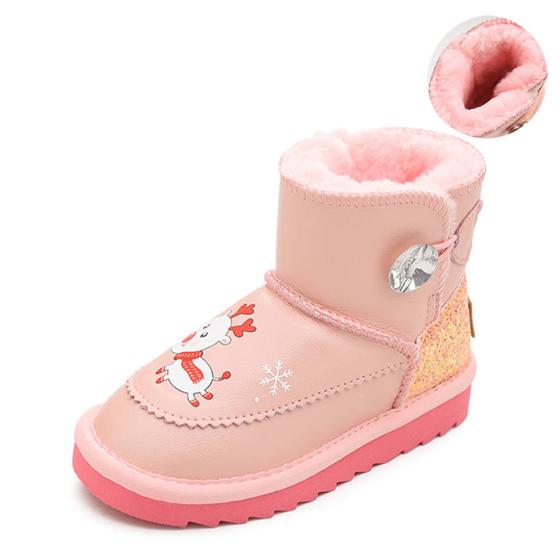BODING BODING Cow Split Leather, Thermal, Stylish Thickened And Fleece Lined, Slip Resistant, Abrasion Resistant Kids' Boots