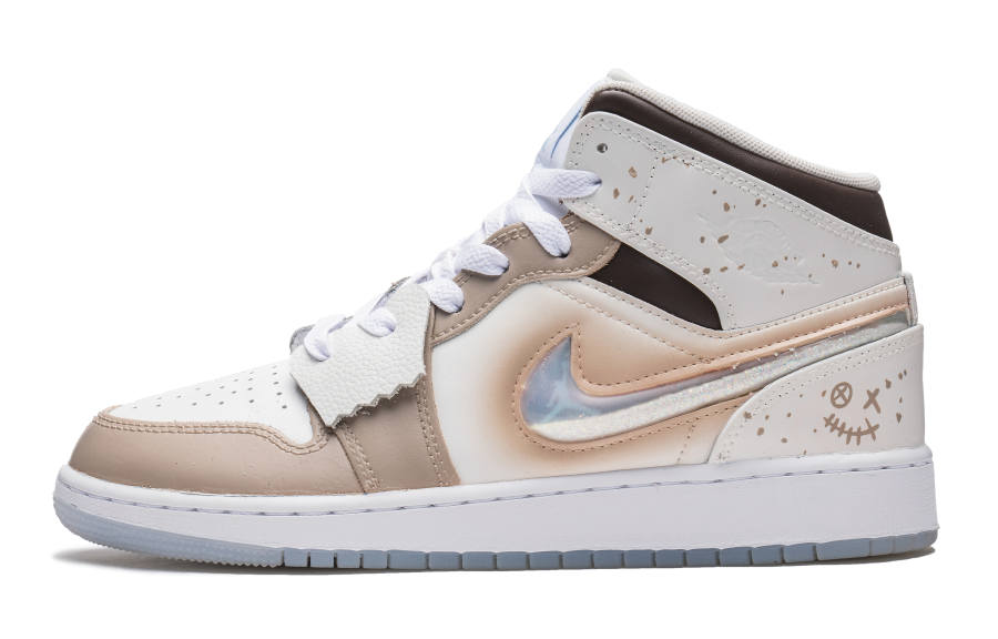 Jordan Jordan Air Jordan 1 Mid Velvet Latte Synthetic Leather Mid top Children's Basketball Shoes Light Brown Teenagers