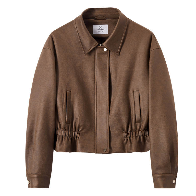 XIANGYING Jackets Women's Dark Brown Lapel Moderate Pilot