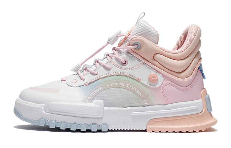 Li-Ning YOUNG Li Ning YOUNG Trendy Slip Resistant Cushioning Abrasion Resistant Breathable Mid top Casual Shoes Salt Pink Camouflage