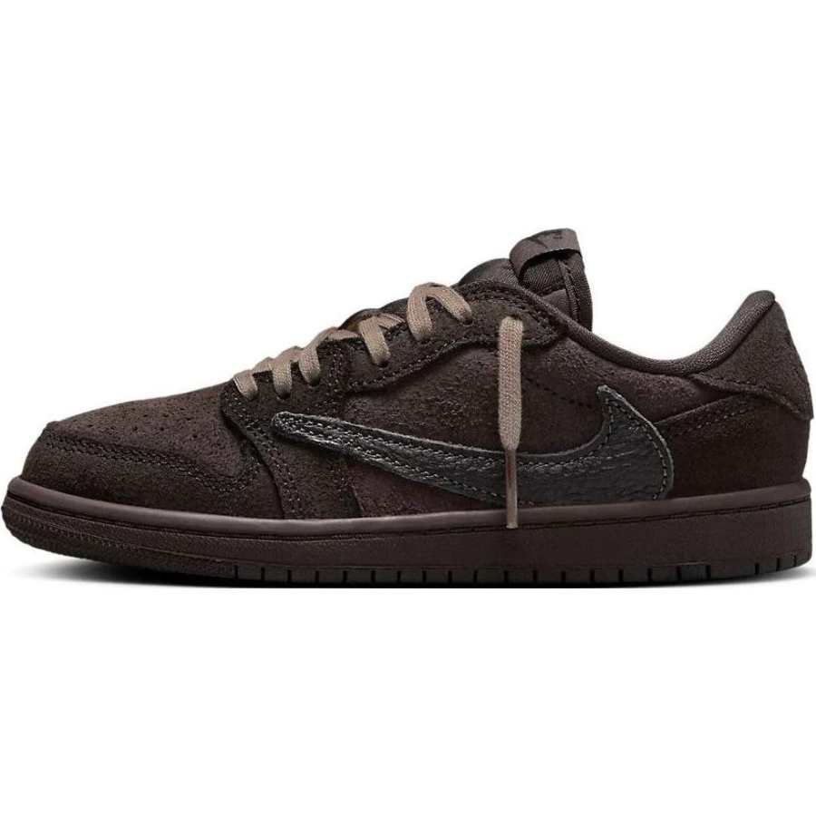 Jordan Jordan 1 Slip Resistant Abrasion Resistant Low top Children's Basketball Shoes Dark Brown