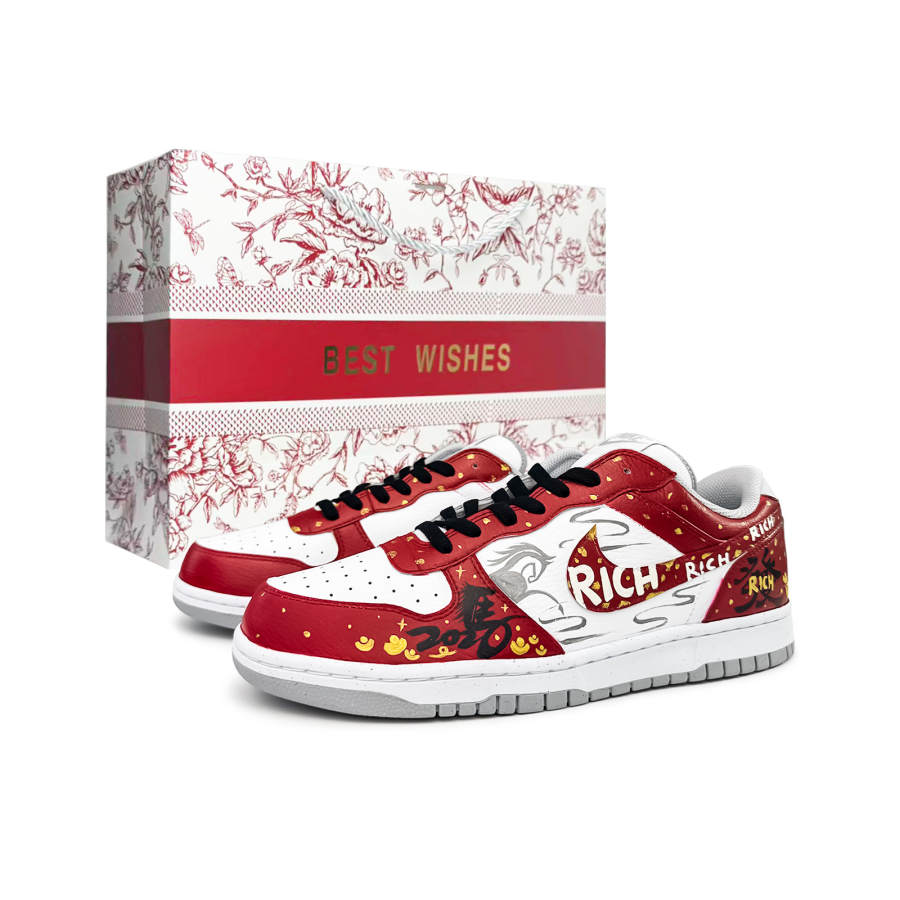 Nike Nike Big Dragon And Horse Youth Synthetic Leather Height Increasing Low top Skateboard Shoes Men's Red