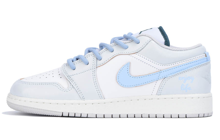 Jordan Jordan Air Jordan 1 Leather Low top Children's Basketball Shoes Gray Blue Teenagers