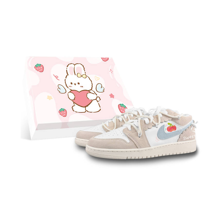 Jordan Jordan Air Jordan 1 Synthetic Leather Low top Children's Basketball Shoes White Pink Teenagers