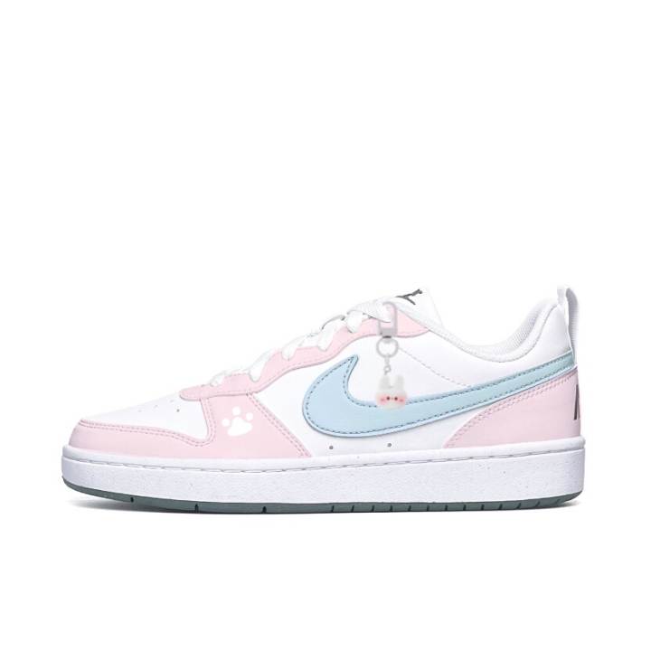 Nike Nike Court Borough Synthetic Leather Slip Resistant Abrasion Resistant Low top Kids' Skateboarding Shoes Blue Pink