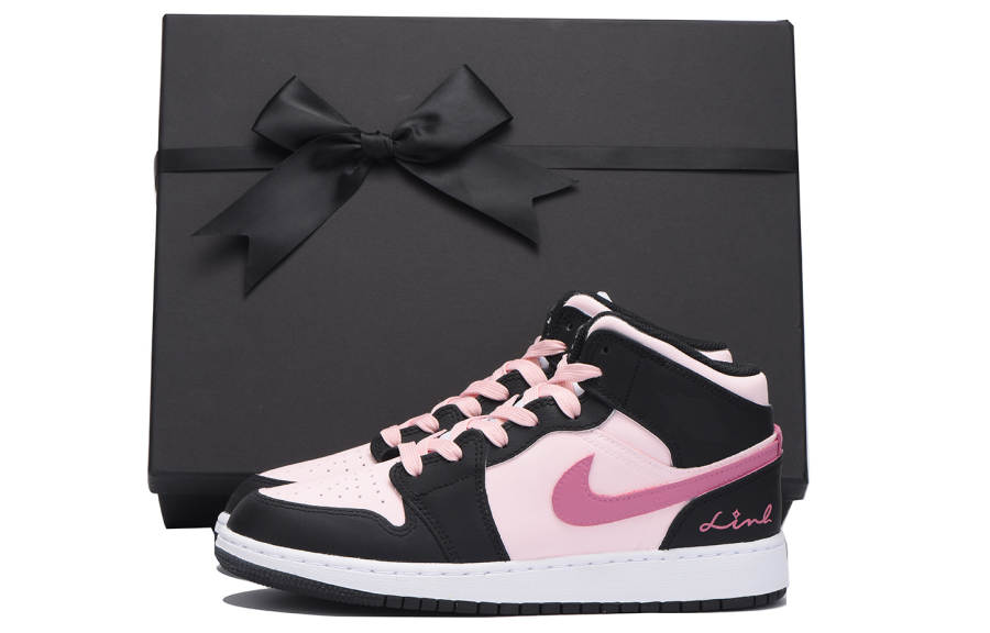 Jordan Jordan Air Jordan 1 Slip Resistant High top Children's Basketball Shoes Black Pink Teenagers