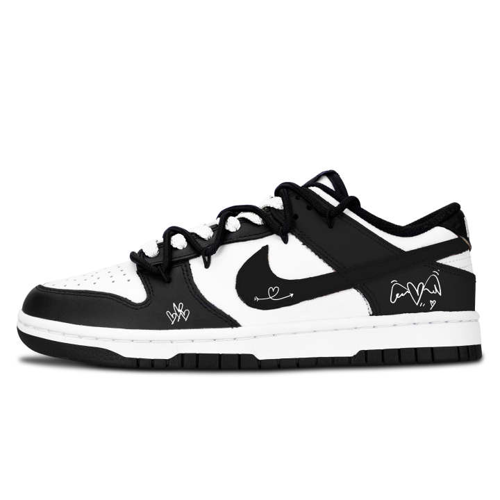 Nike Nike Dunk Heart's Trace Mark Leather Slip Resistant Lightweight Cushioning Low top Kids' Skateboarding Shoes Black