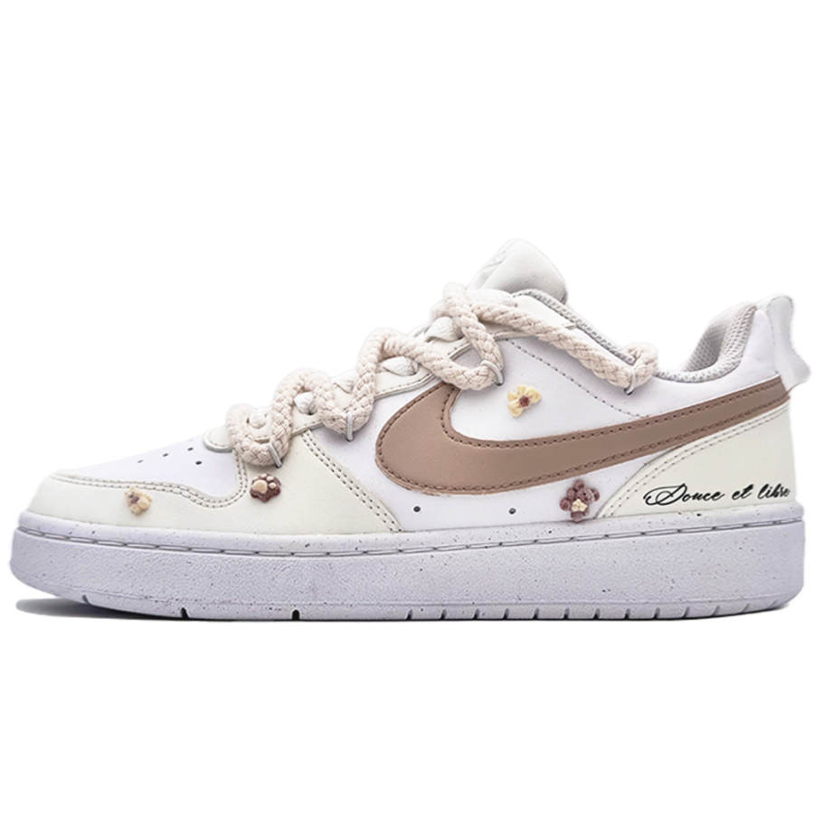 Nike Nike Court Borough Leather Slip Resistant Low top Kids' Skateboarding Shoes Ecru Teenagers