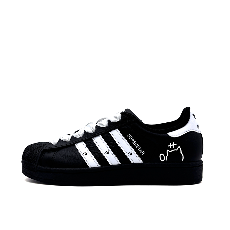 Adidas Originals Superstar 2 Leather Abrasion Resistant Low top Kids' Skateboarding Shoes Black White Teenagers