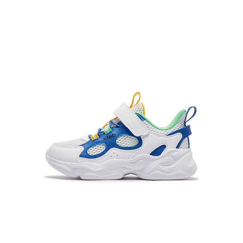 XTEP Synthetic Leather, Textile Slip Resistant Abrasion Resistant Low top Casual Shoes Xtep White Kingfisher Blue Kids'