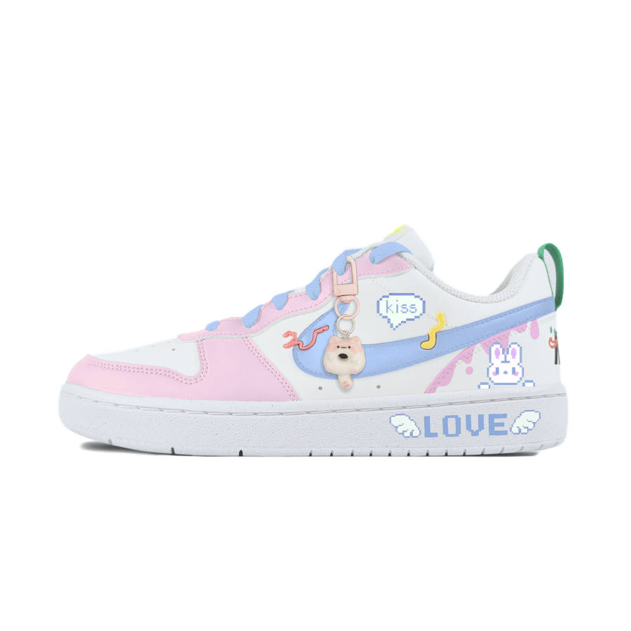 Nike Nike Court Borough Slip Resistant Abrasion Resistant Low top Kids' Skateboarding Shoes White Teenagers