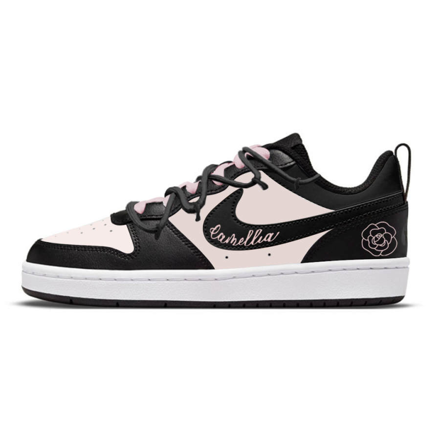 Nike Nike Court Borough Camellia Poetry Raft Leather Abrasion Resistant Low top Kids' Skateboarding Shoes Black Pink Kids'