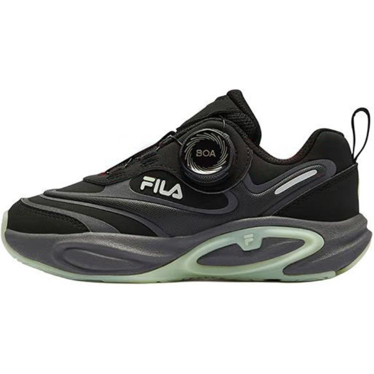 FILA KIDS BOA Synthetic Leather Soft And Comfortable Abrasion Resistant Low top Kids' Running Shoes Black