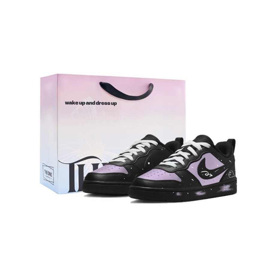 Nike Nike Court Borough Purple Night Ghost Leather Slip Resistant Cushioning Low top Skateboard Shoes Black Purple Kids'