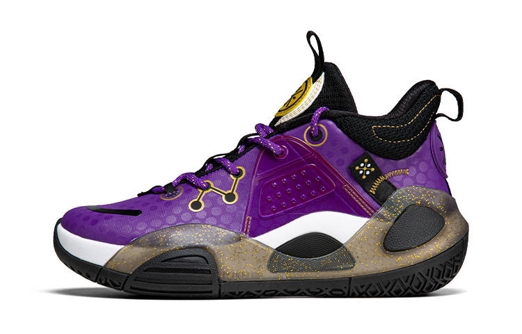 Li-Ning YOUNG Li Ning YOUNG All City 9 V1 Synthetic Leather Cushioning Mid top Basketball Shoes Iron Blue Purple Unisex