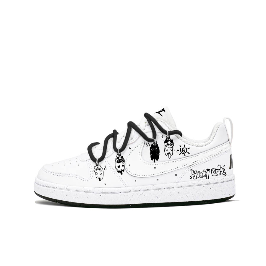 Nike Nike Court Borough Sunbathing Kitten Abrasion Resistant Low top Kids' Skateboarding Shoes White Teenagers