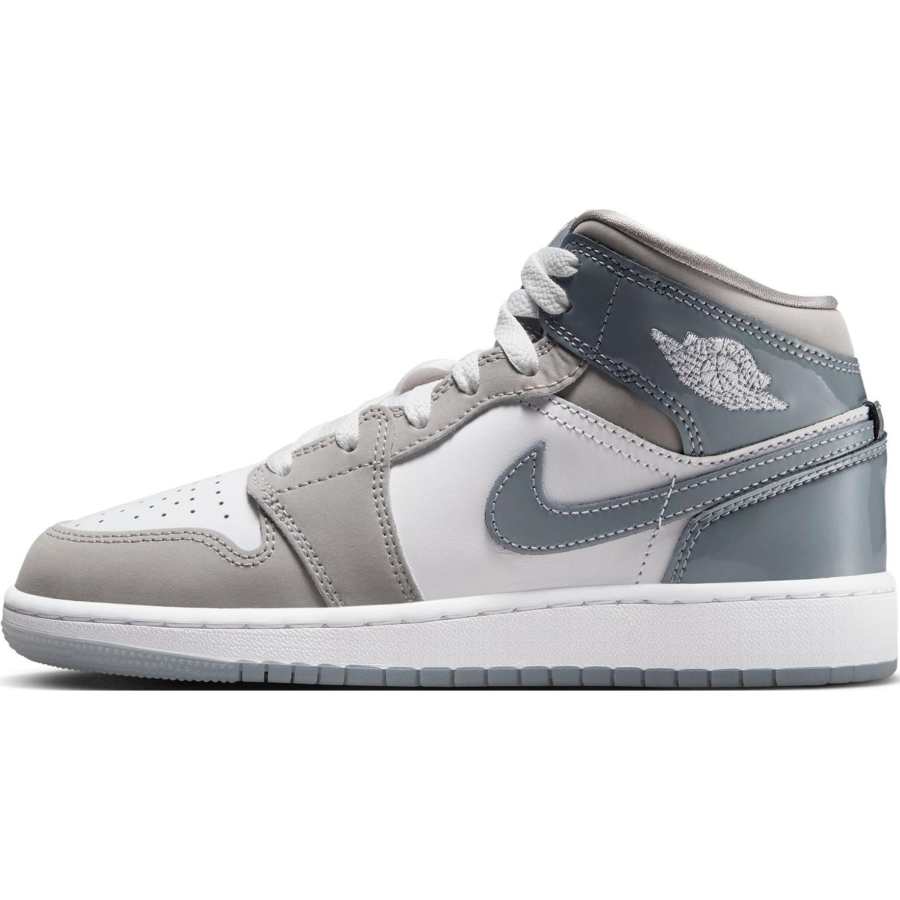 Jordan Jordan 1 Mid top Basketball Shoes Gray White Unisex