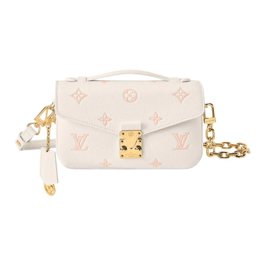 LOUIS VUITTON POCHETTE MÉTIS EAST WEST Cow Leather Shoulder Bag, Crossbody Bag, Handbag Women's White & Pink