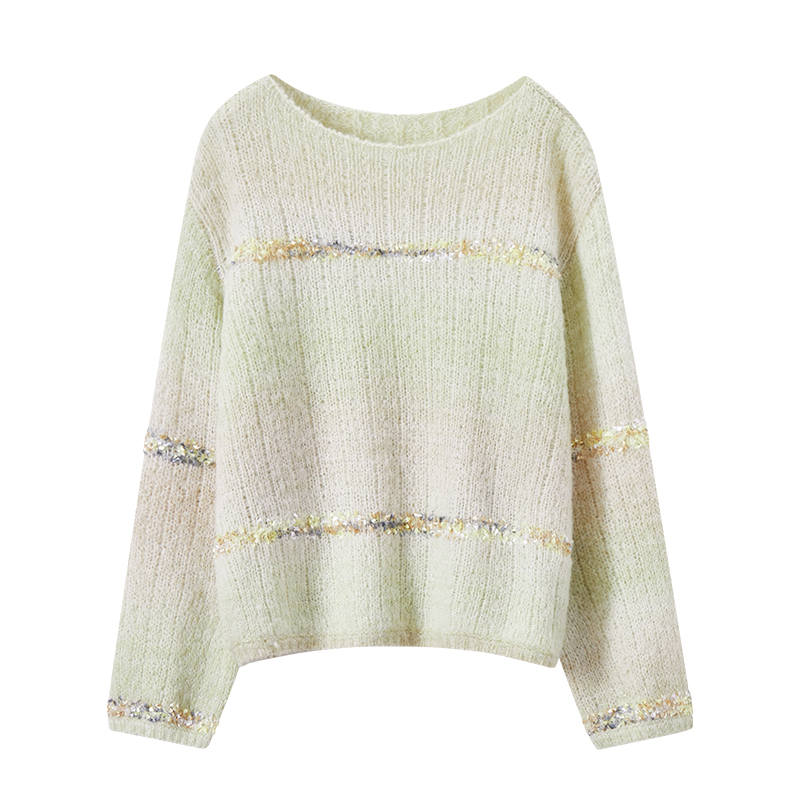 XIANGYING Knitwear Women's Cream White Green Boat Neck Moderate Other