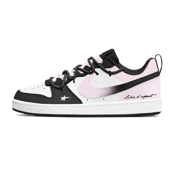Nike Nike Court Borough Black Pink Transformation Leather Cushioning Abrasion Resistant Breathable Low top