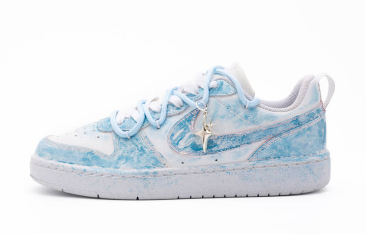 Nike Nike Court Borough Blue Star Dreamy Leather Slip Resistant Abrasion Resistant Low top Skateboard Shoes White Blue Kids'