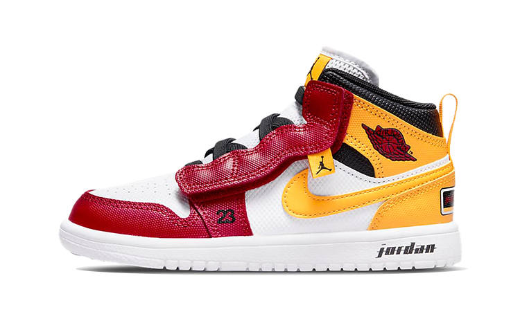 Jordan Jordan Air Jordan 1 Slip Resistant Cushioning Abrasion Resistant Mid top Basketball Shoes Red Yellow Kids'