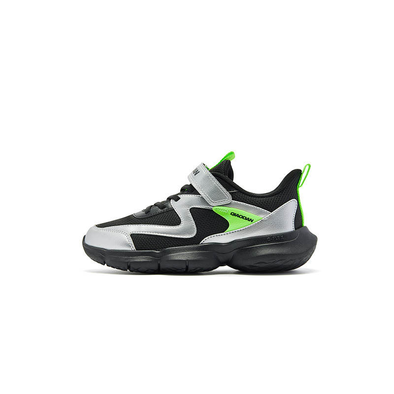 QIAODAN Textile, Synthetic Leather Low top Running Shoes Black/Silver Unisex
