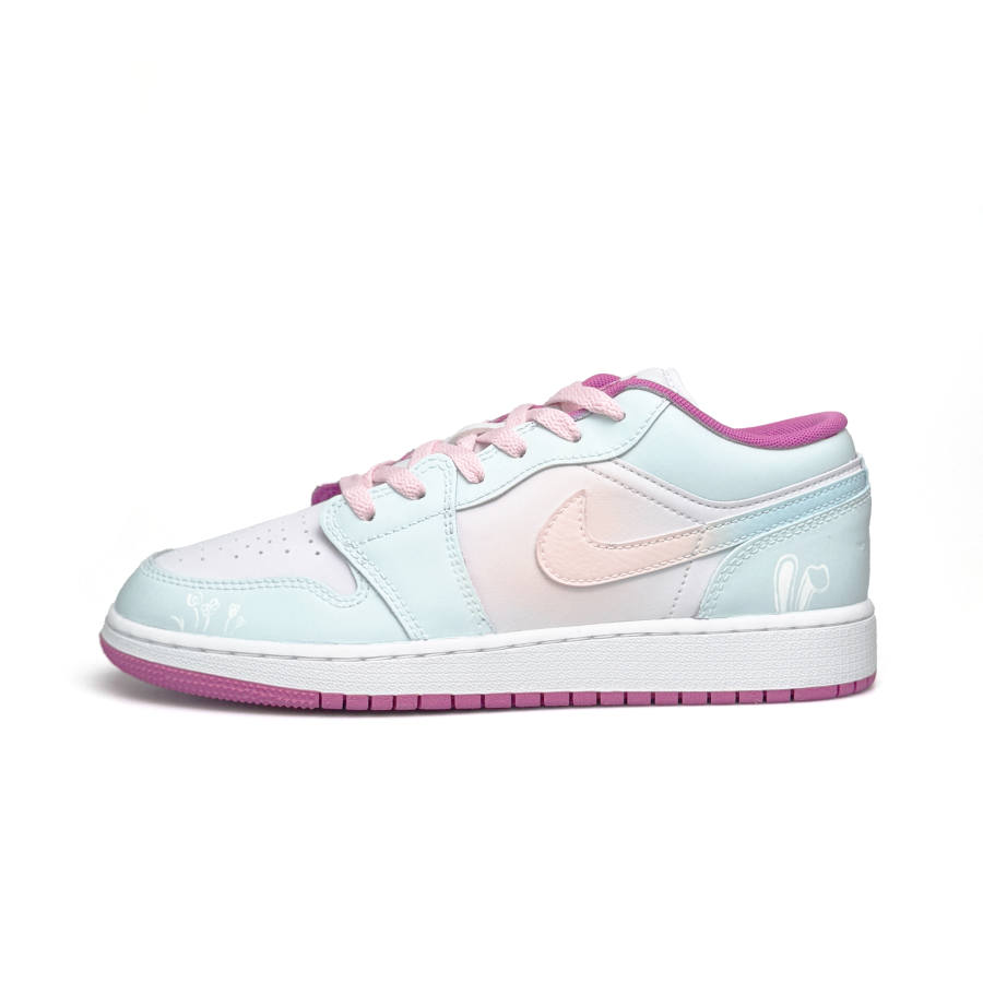 Jordan Jordan Air Jordan 1 Leather Slip Resistant Abrasion Resistant Low top Children's Basketball Shoes Blue Pink Teenagers
