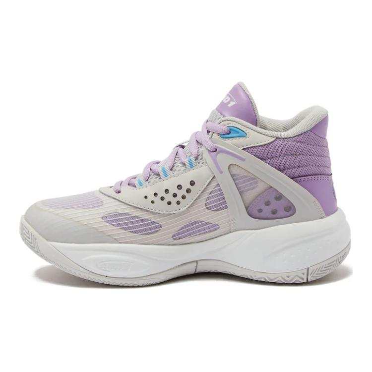 AND1 Revel Slip Resistant Abrasion Resistant Mid top Children's Basketball Shoes Gray Purple White Kids'