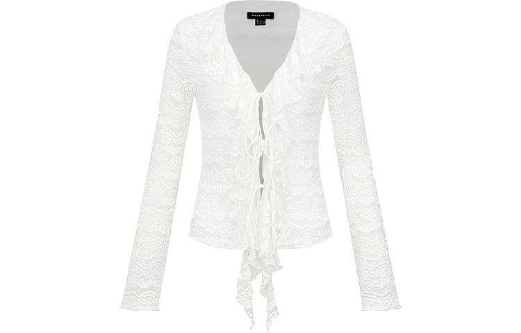 URBAN REVIVO Chiffon Shirts Women's White V Neck Moderate