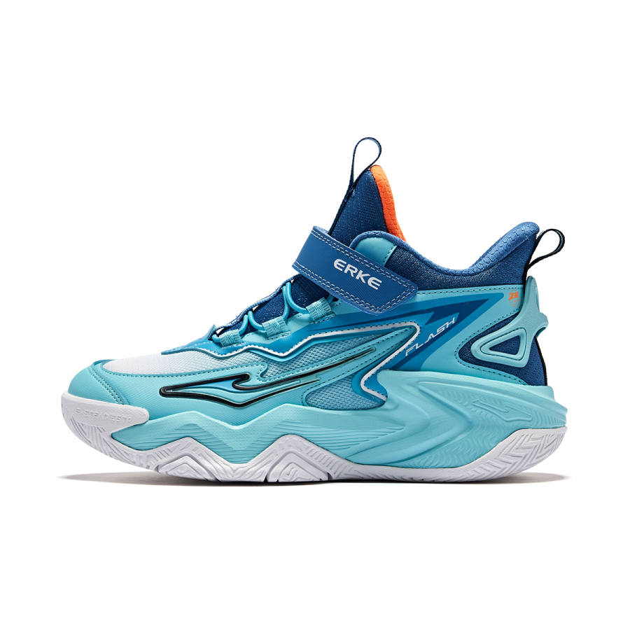 ERKE KIDS Rebound Lightweight Cushioning High top Children's Basketball Shoes Mint Blue Teenagers